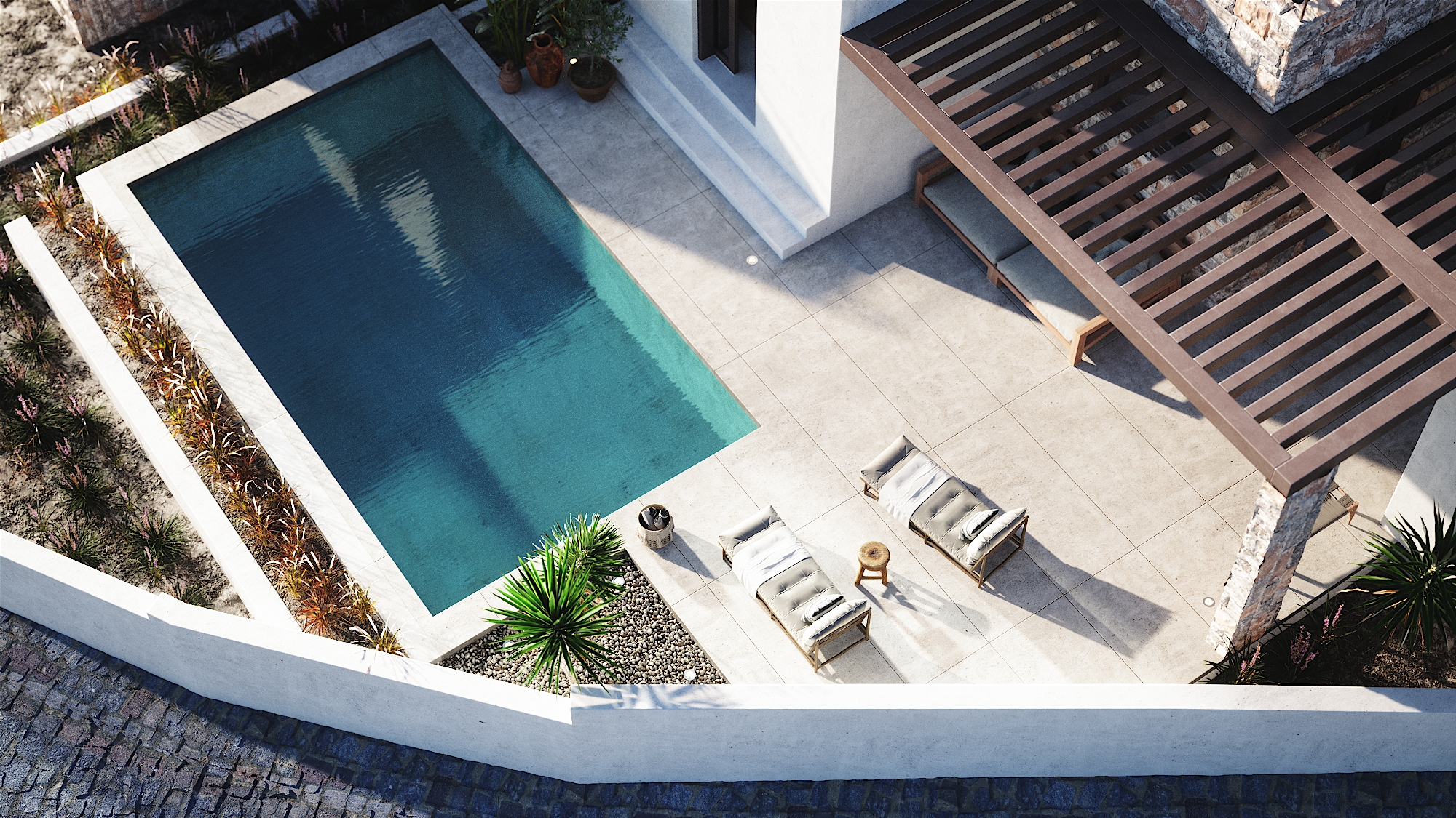 Architectural visualisation: Pool courtyard, Paros