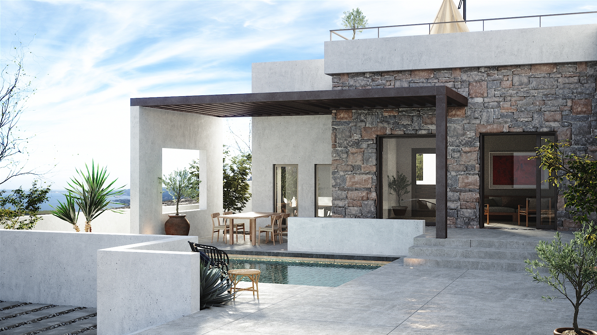 Architectural visualisation: Terrace living, Paros